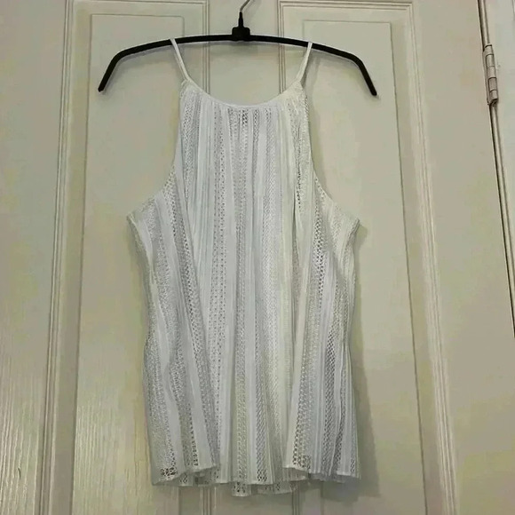 NWOT Theory Halter Cami Tank Top White Mod Lace Sz M Lined Textured Shell - Picture 4 of 11